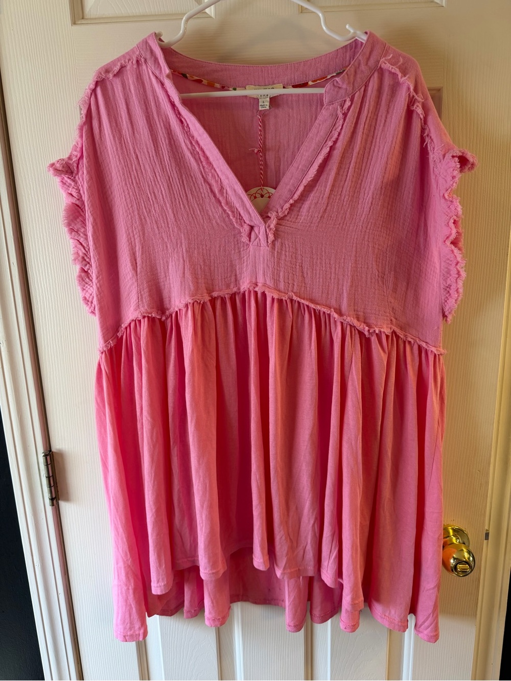 Umgee Pink Ruffled Sleeve V-Neck Oversized Tunic
